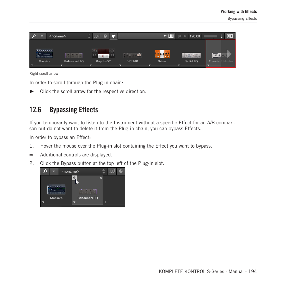 Bypassing effects, 6 bypassing effects | Native Instruments KOMPLETE KONTROL S88 MK2 88-Key Controller for KOMPLETE User Manual | Page 194 / 266