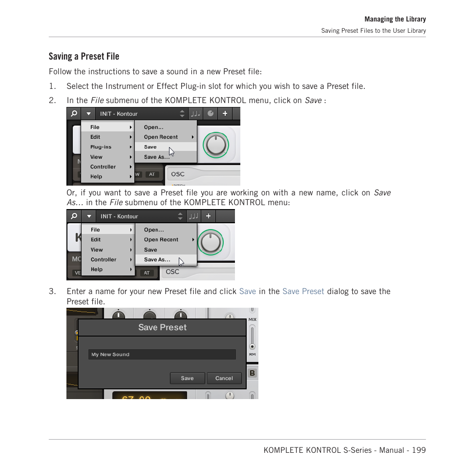 Saving a preset file | Native Instruments KOMPLETE KONTROL S88 MK2 88-Key Controller for KOMPLETE User Manual | Page 199 / 266