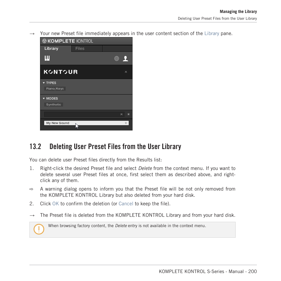 Deleting user preset files from the user library, 2 deleting user preset files from the user library | Native Instruments KOMPLETE KONTROL S88 MK2 88-Key Controller for KOMPLETE User Manual | Page 200 / 266