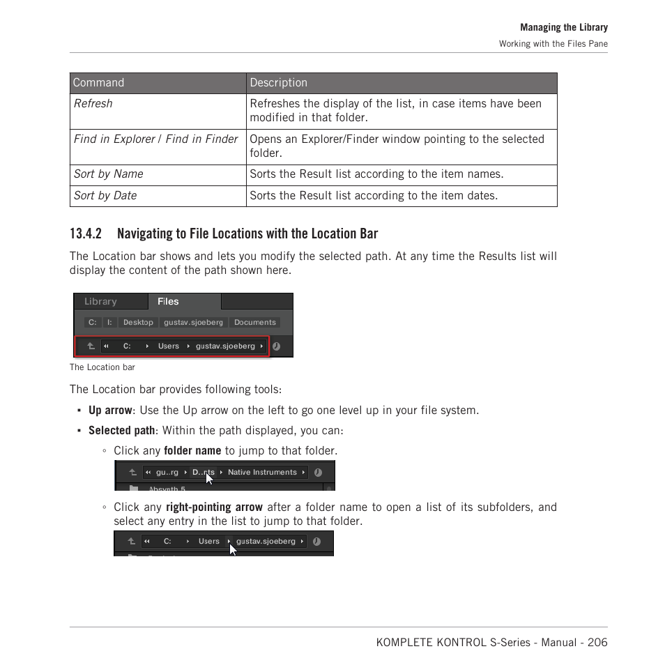 Navigating to file locations with the location bar, 2, navigating to file locations, With the location bar | Native Instruments KOMPLETE KONTROL S88 MK2 88-Key Controller for KOMPLETE User Manual | Page 206 / 266