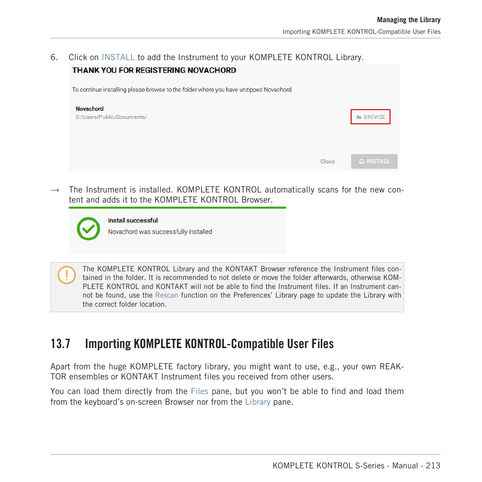 Importing komplete kontrol-compatible user files, 7 importing komplete kontrol-compatible user files | Native Instruments KOMPLETE KONTROL S88 MK2 88-Key Controller for KOMPLETE User Manual | Page 213 / 266