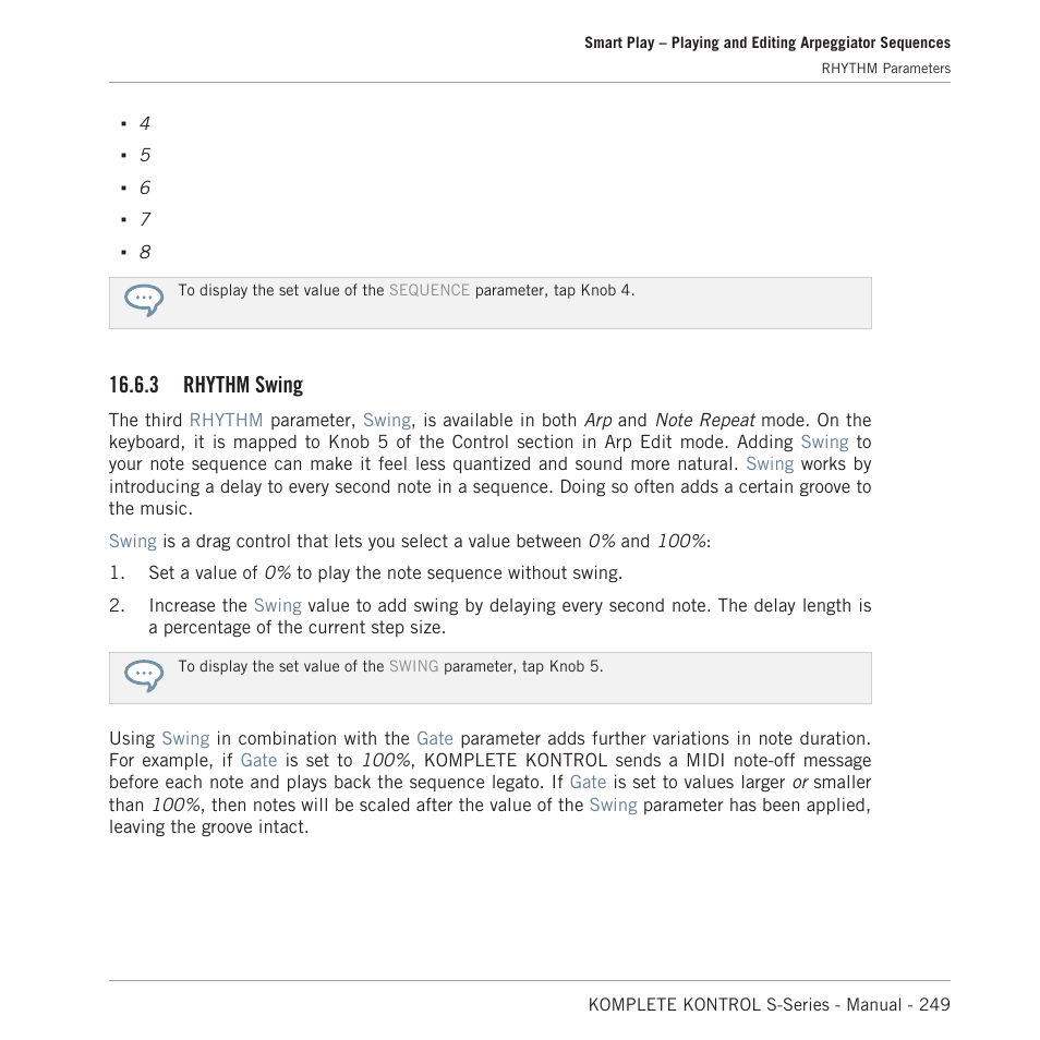 Rhythm swing, 3 rhythm swing | Native Instruments KOMPLETE KONTROL S88 MK2 88-Key Controller for KOMPLETE User Manual | Page 249 / 266