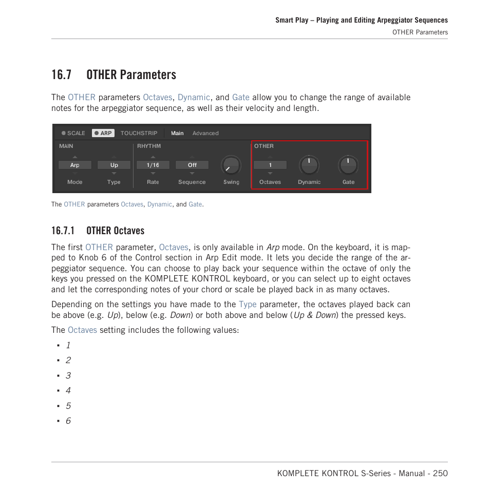 Other parameters, Other octaves, 7 other parameters | 1 other octaves | Native Instruments KOMPLETE KONTROL S88 MK2 88-Key Controller for KOMPLETE User Manual | Page 250 / 266