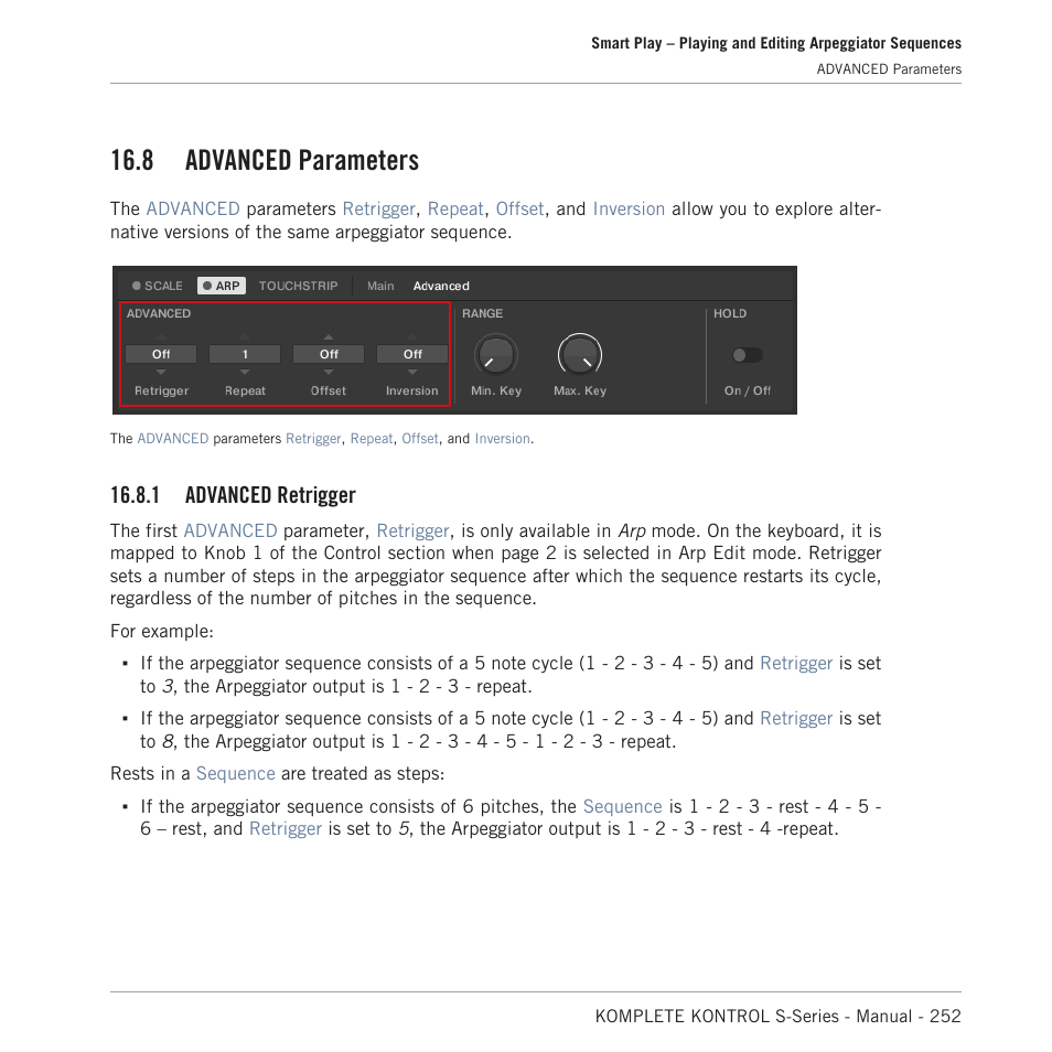 Advanced parameters, Advanced retrigger, 8 advanced parameters | 1 advanced retrigger | Native Instruments KOMPLETE KONTROL S88 MK2 88-Key Controller for KOMPLETE User Manual | Page 252 / 266