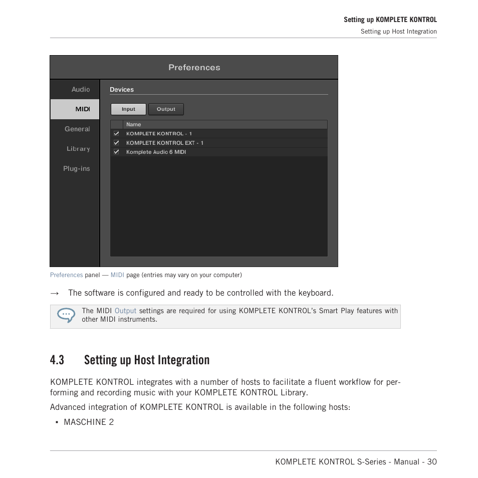 Setting up host integration, 3, setting up host, Integration | 3 setting up host integration | Native Instruments KOMPLETE KONTROL S88 MK2 88-Key Controller for KOMPLETE User Manual | Page 30 / 266