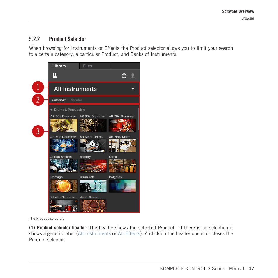 Product selector, 2, product selector | Native Instruments KOMPLETE KONTROL S88 MK2 88-Key Controller for KOMPLETE User Manual | Page 47 / 266