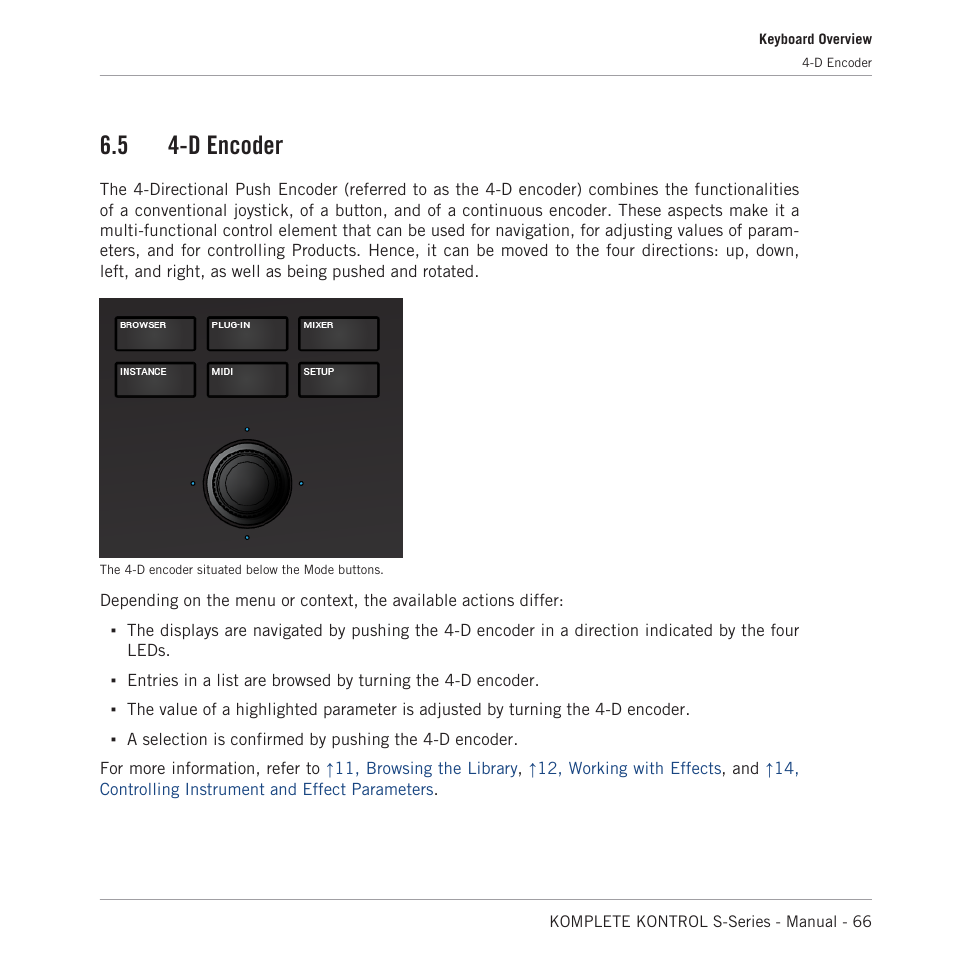 D encoder, Midi mode. for more information, refer to, 5, 4-d encoder | 5 4-d encoder | Native Instruments KOMPLETE KONTROL S88 MK2 88-Key Controller for KOMPLETE User Manual | Page 66 / 266