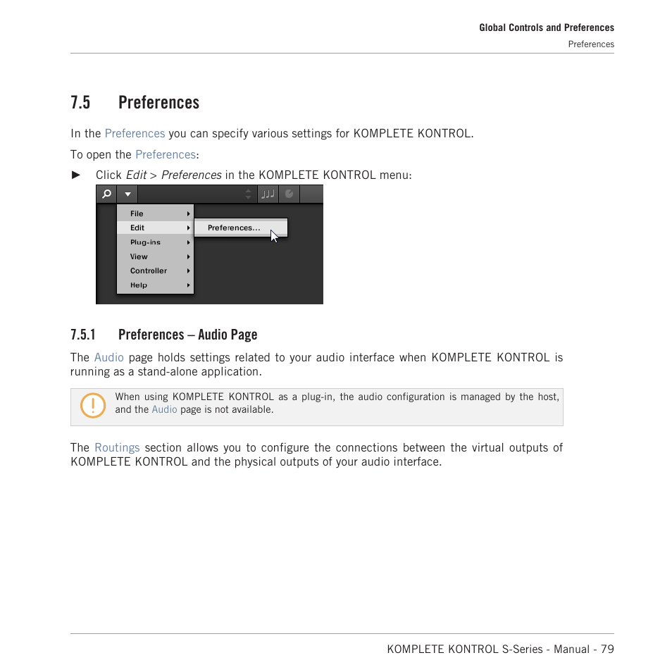 Preferences, 5 preferences, 1 preferences – audio page | Native Instruments KOMPLETE KONTROL S88 MK2 88-Key Controller for KOMPLETE User Manual | Page 79 / 266