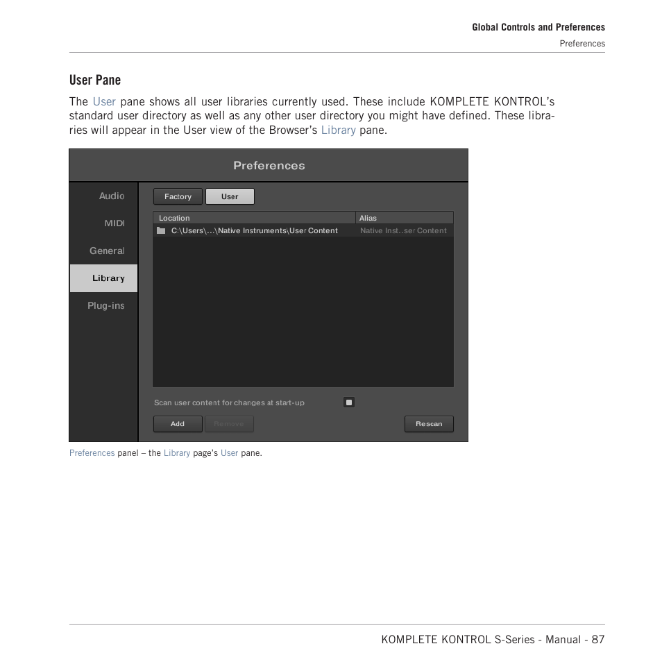 User pane | Native Instruments KOMPLETE KONTROL S88 MK2 88-Key Controller for KOMPLETE User Manual | Page 87 / 266