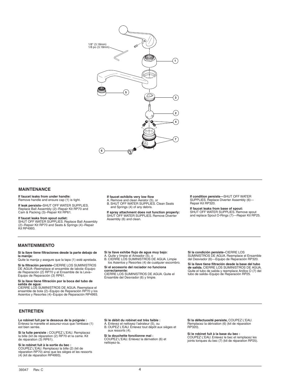 Maintenance, Mantenimiento entretien | Delta 101 Series User Manual | Page 4 / 6