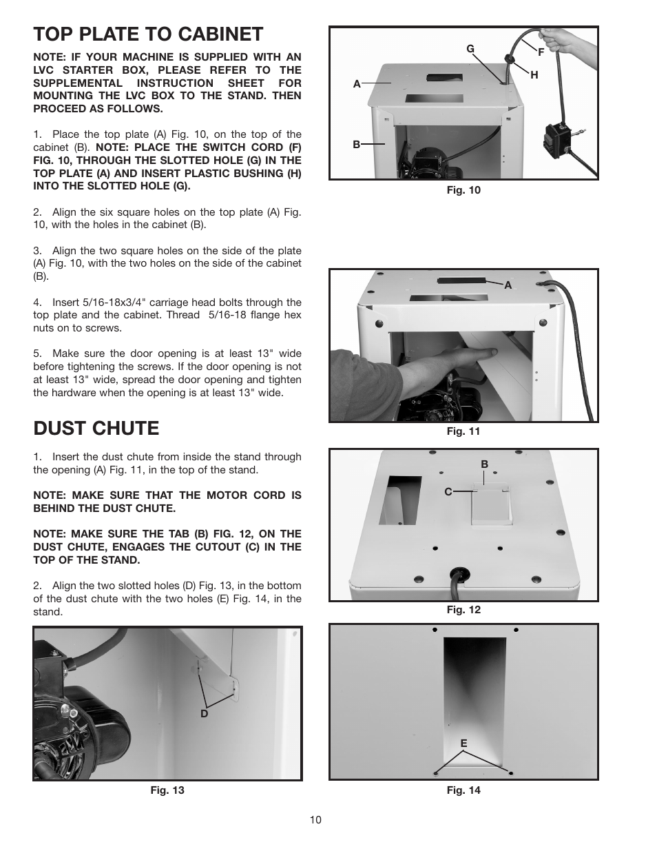 Top plate to cabinet, Dust chute | Delta 28-348 User Manual | Page 10 / 28