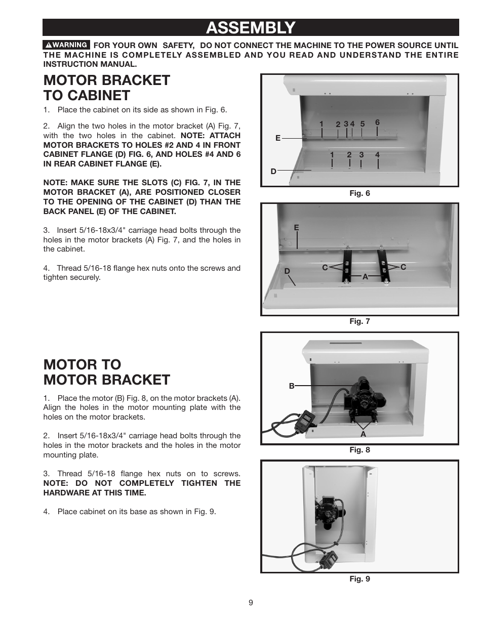Assembly, Motor bracket to cabinet, Motor to motor bracket | Delta 28-348 User Manual | Page 9 / 28