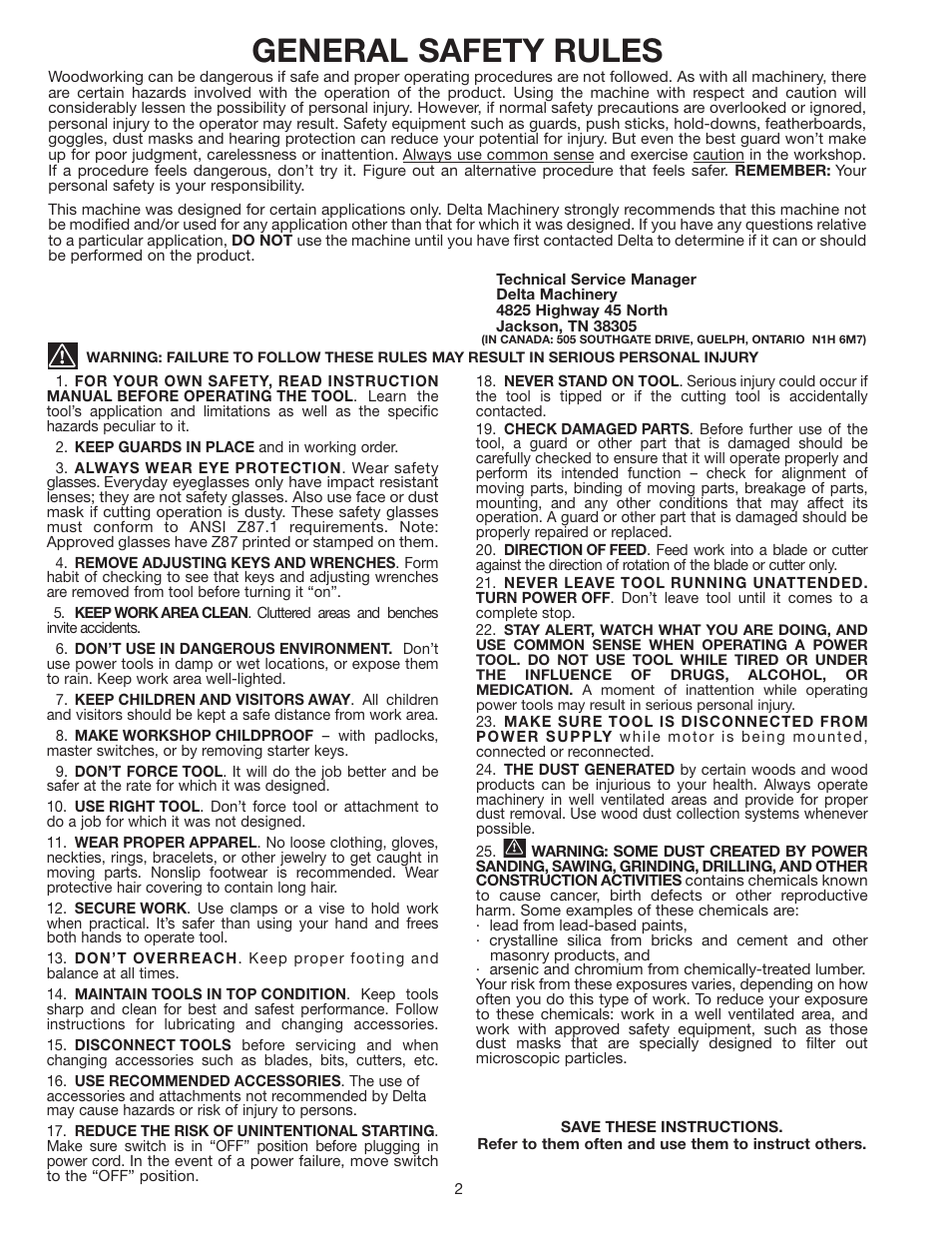 General safety rules | Delta 50-775 User Manual | Page 2 / 12