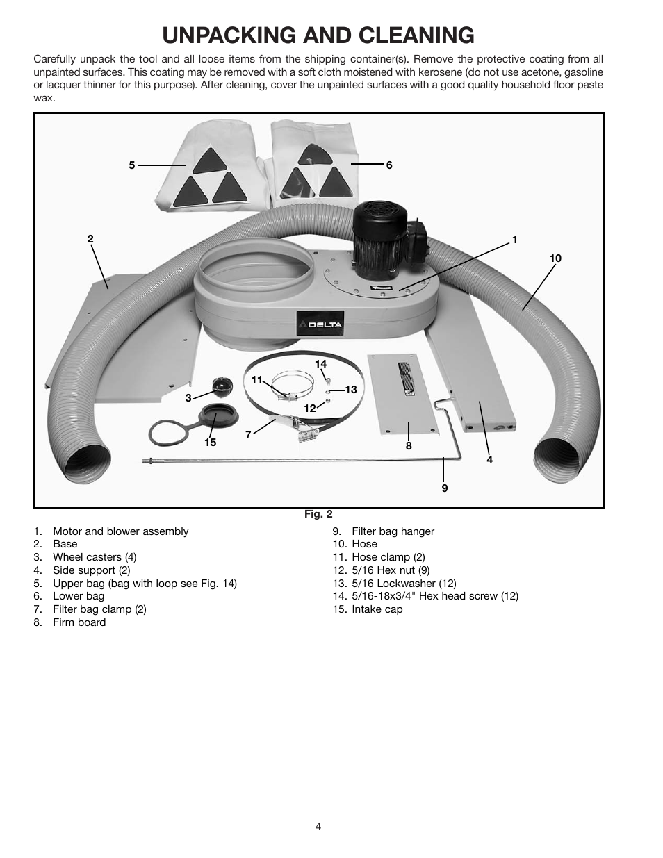 Unpacking and cleaning | Delta 50-775 User Manual | Page 4 / 12