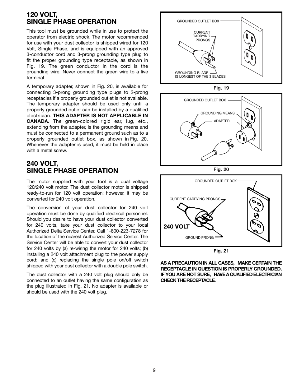 120 volt, single phase operation, 240 volt, single phase operation, 240 volt | Delta 50-775 User Manual | Page 9 / 12