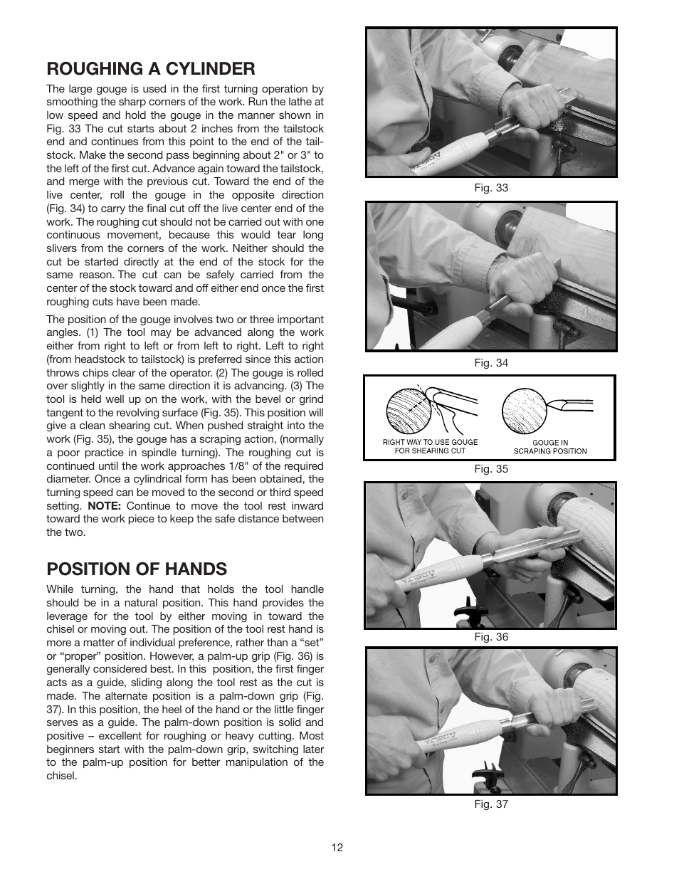 Roughing a cylinder, Position of hands | Delta 46-715 User Manual | Page 12 / 24