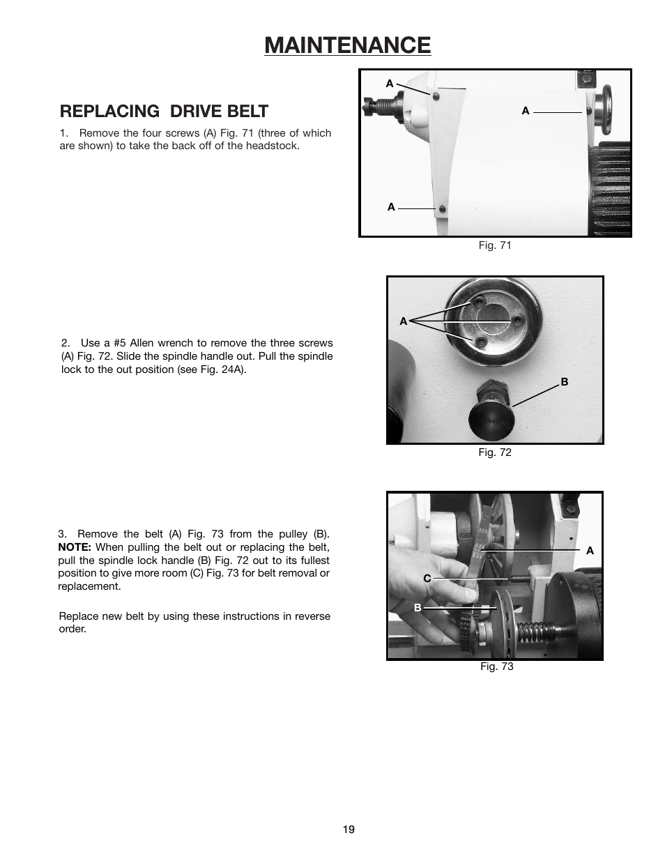 Maintenance, Replacing drive belt | Delta 46-715 User Manual | Page 19 / 24