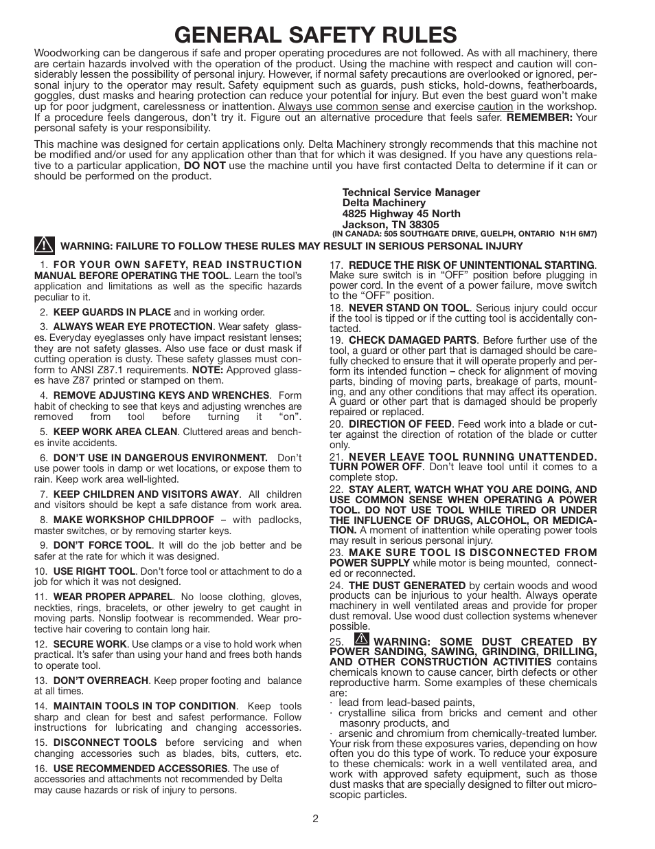 General safety rules | Delta 46-715 User Manual | Page 2 / 24