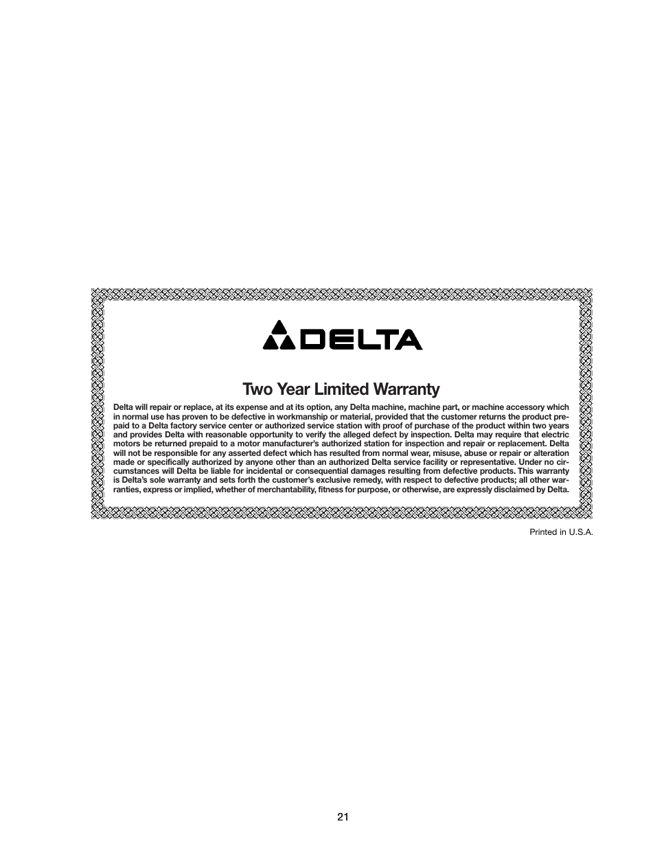 Two year limited warranty | Delta 46-715 User Manual | Page 21 / 24