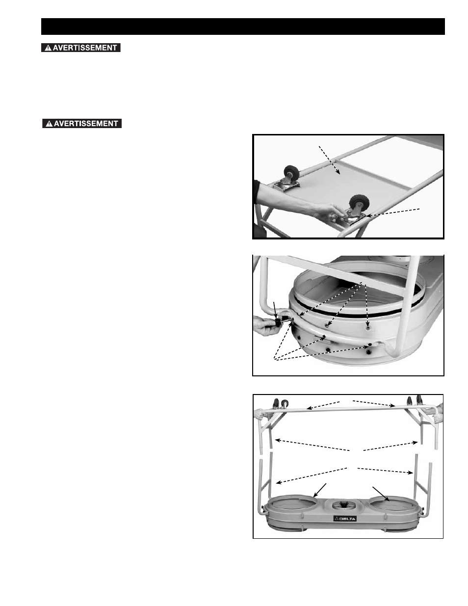 Assemblage, Roulettes, Assemblage des pattes au module moteur-souffleur | Delta 50-764 User Manual | Page 23 / 48