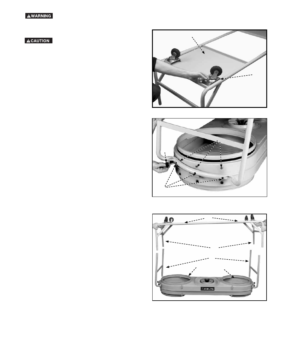 Casters, Legs to motor/blower assembly, Attaching stand to legs on motor/blower assembly | Delta 50-764 User Manual | Page 9 / 48