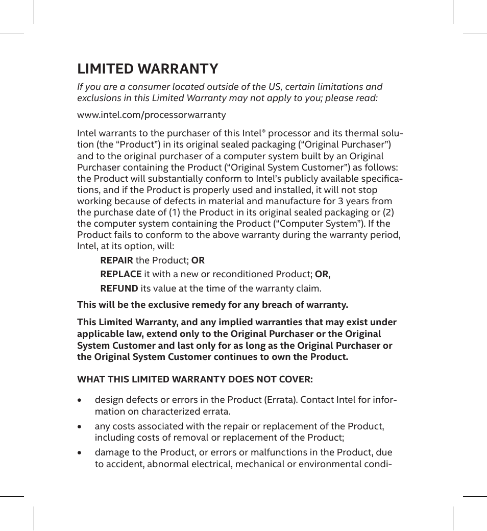 Limited warranty | Intel Core i5-10400 2.9 GHz Six-Core LGA 1200 Processor User Manual | Page 13 / 36