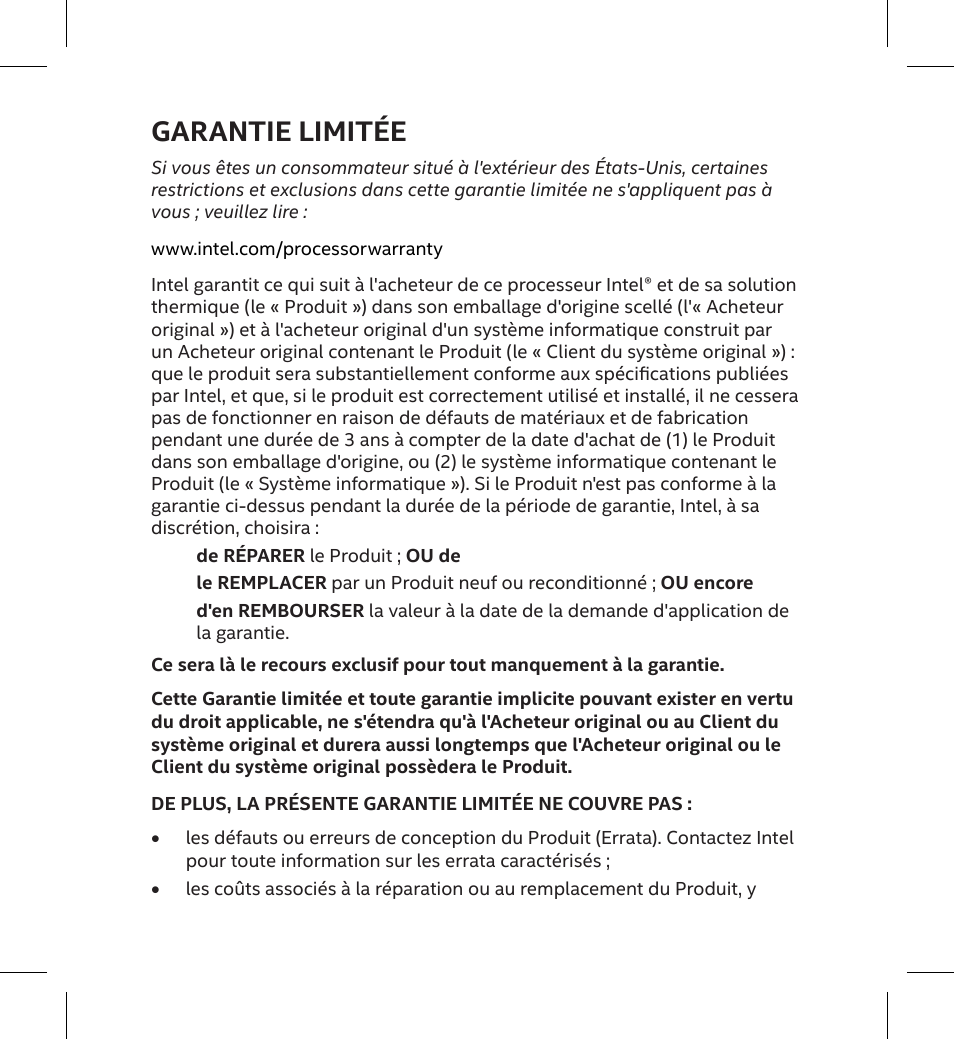 Garantie limitée | Intel Core i5-10400 2.9 GHz Six-Core LGA 1200 Processor User Manual | Page 21 / 36