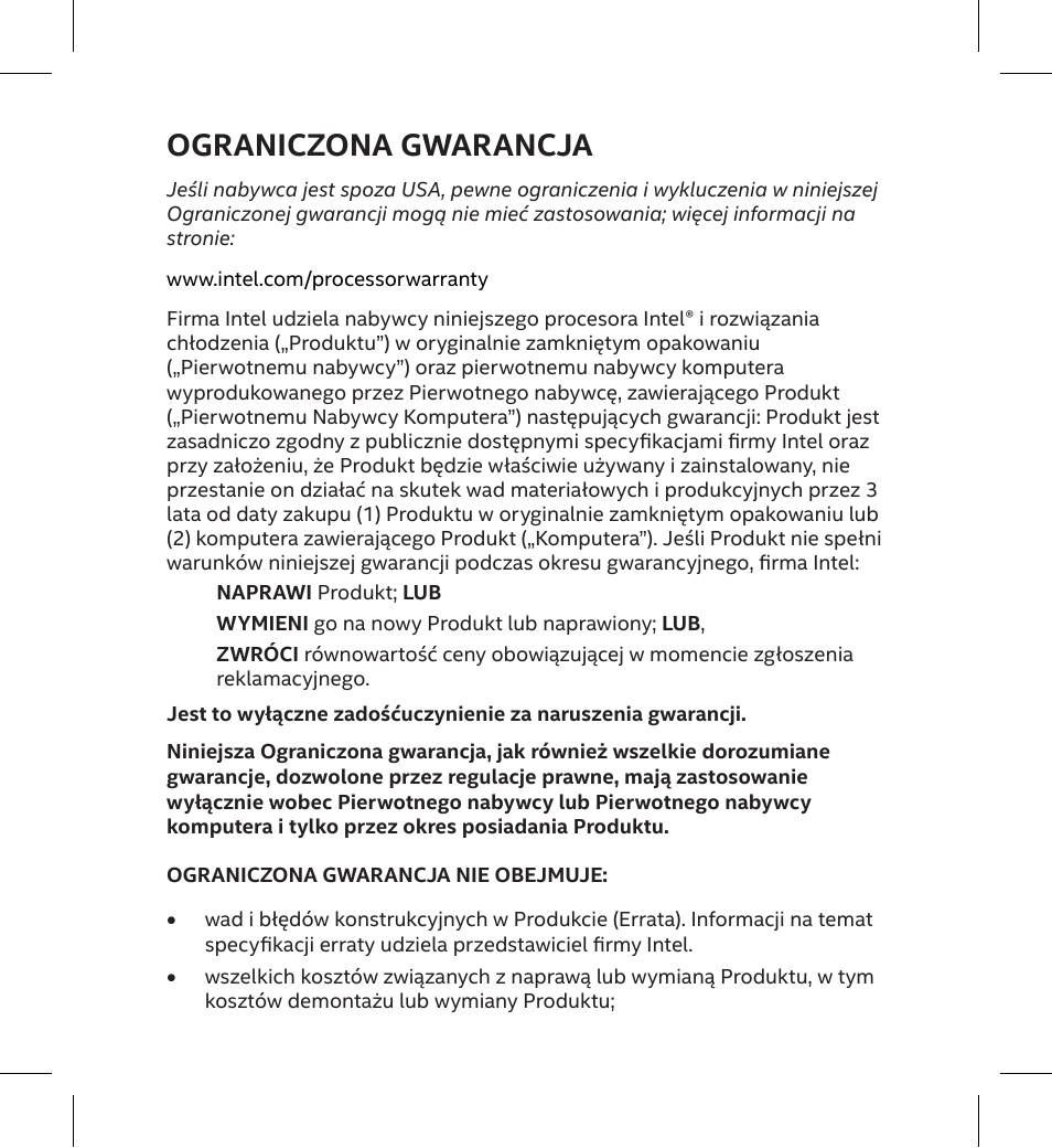 Ograniczona gwarancja | Intel Core i5-10400 2.9 GHz Six-Core LGA 1200 Processor User Manual | Page 25 / 36