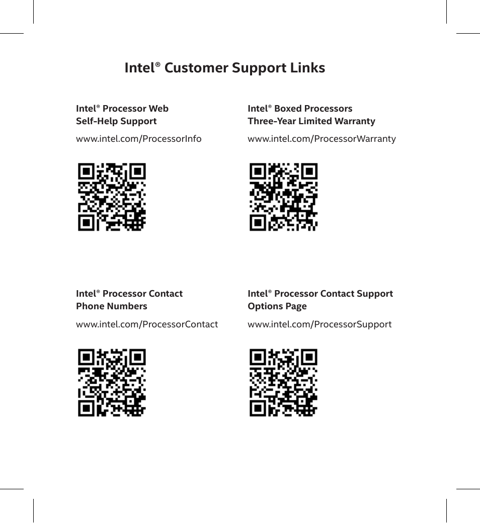 Intel® customer support links | Intel Core i5-10400 2.9 GHz Six-Core LGA 1200 Processor User Manual | Page 35 / 36