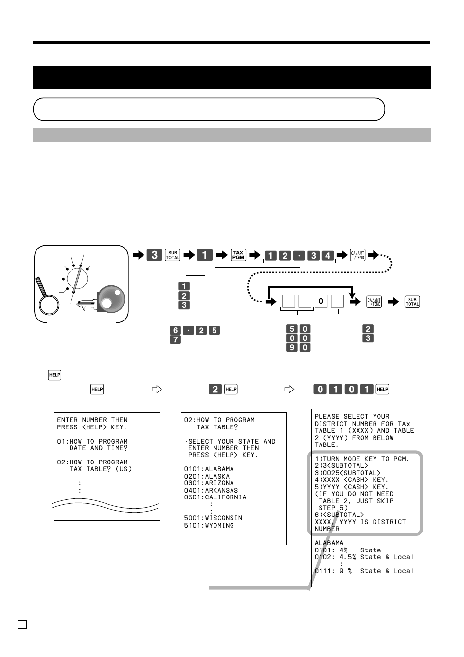 Programming automatic tax calculation, Getting started, Tax table programming | 6a6 6, 6 a 6 s | Casio PCR-T2100 User Manual | Page 14 / 96