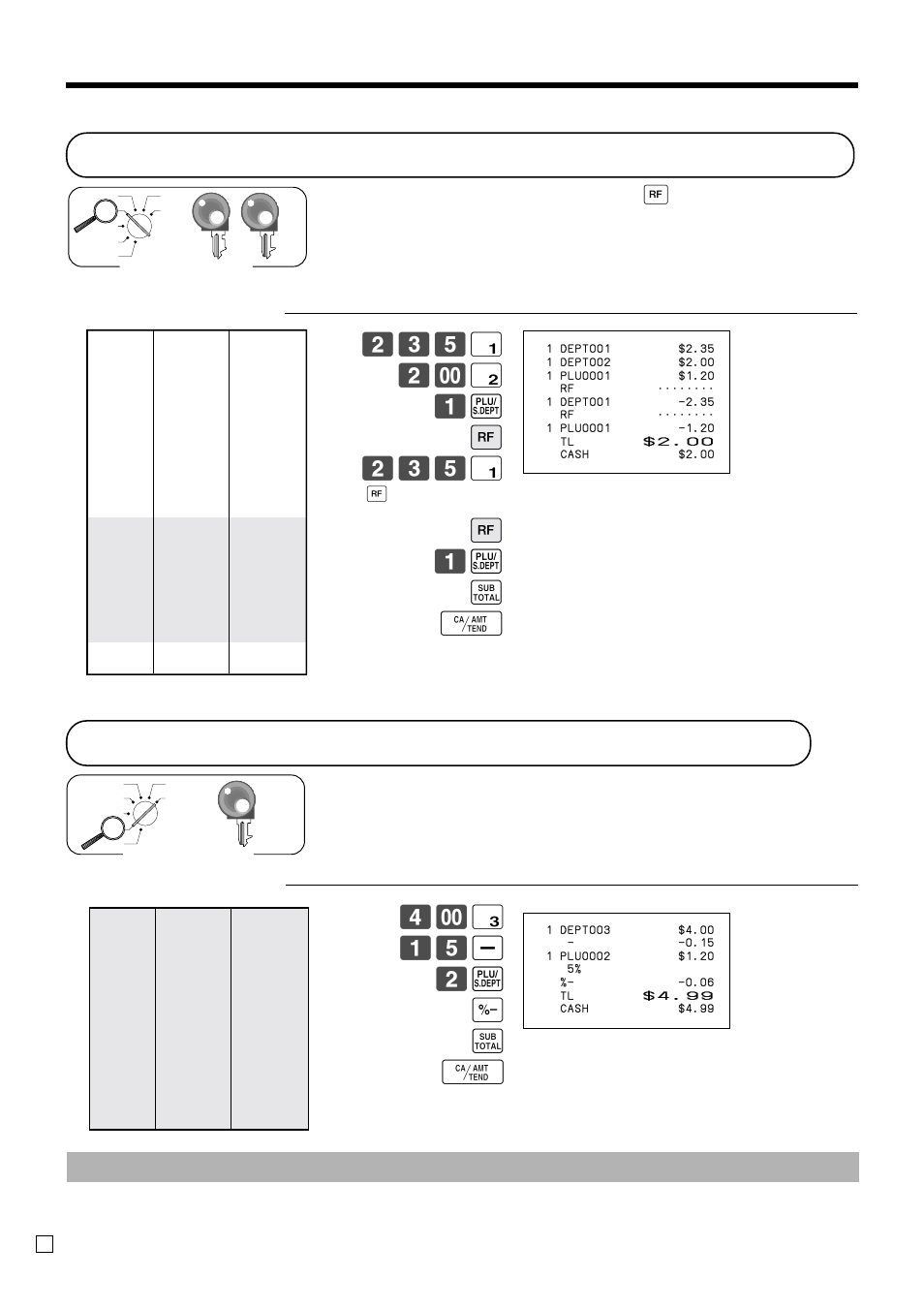 Registering returned goods in the rf mode, Registering returned goods in the reg mode, Basic operations and setups | # 15 m 2 * p s f | Casio PCR-T2100 User Manual | Page 40 / 96