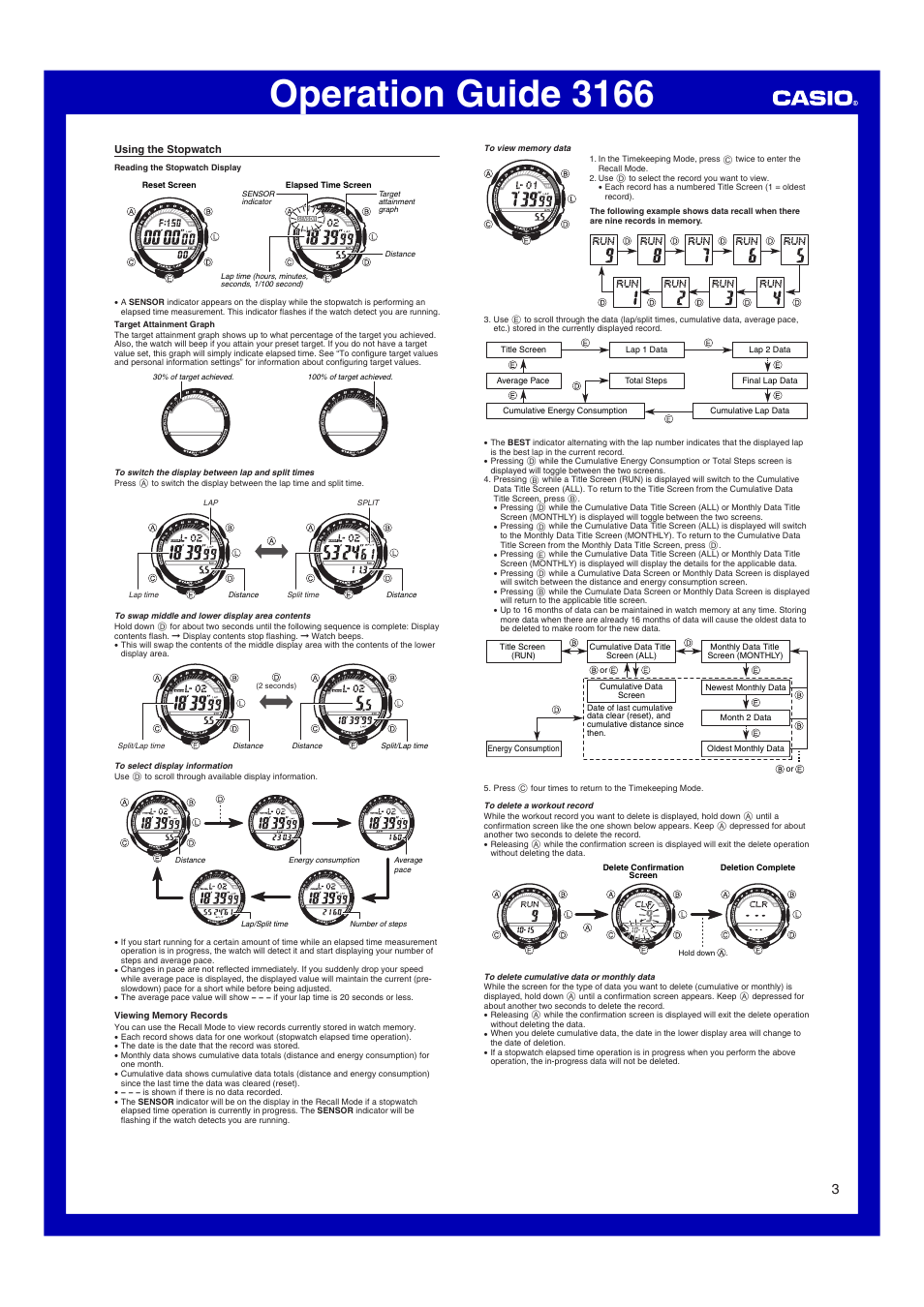 Using the stopwatch, Operation guide 3166 | Casio Operation Guide 3166 User Manual | Page 3 / 5