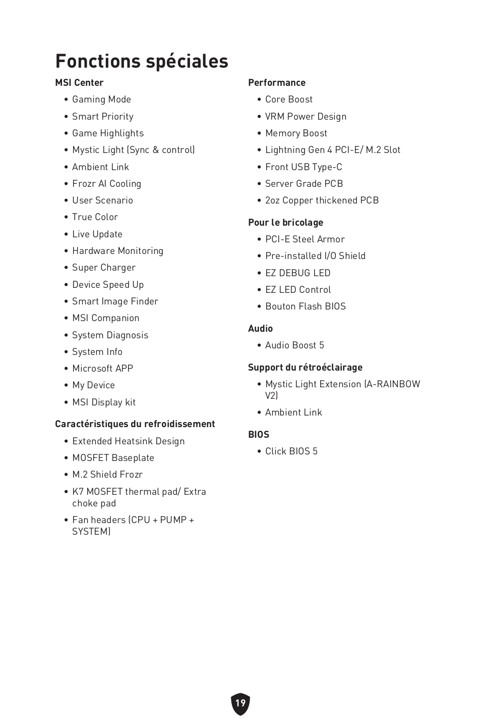 Fonctions spéciales | MSI MPG B650I EDGE WIFI AM5 Mini-ITX Motherboard User Manual | Page 117 / 397