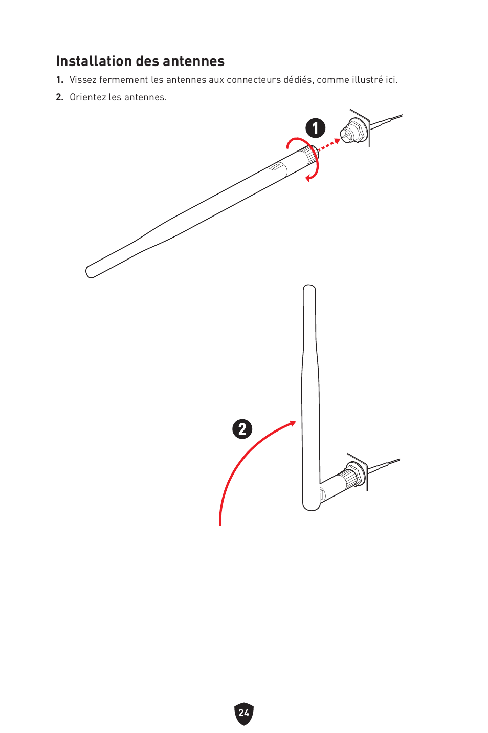 Installation des antennes | MSI MPG B650I EDGE WIFI AM5 Mini-ITX Motherboard User Manual | Page 122 / 397