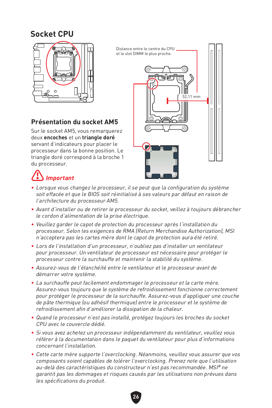 Socket cpu, Présentation du socket am5 | MSI MPG B650I EDGE WIFI AM5 Mini-ITX Motherboard User Manual | Page 124 / 397