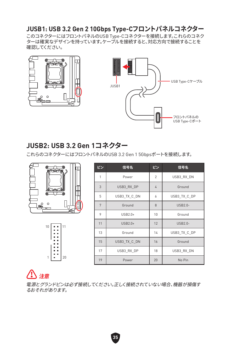 Jusb1: usb 3.2 gen 2 10gbps type-cフロントパネルコネクター, Jusb2: usb 3.2 gen 1コネクター | MSI MPG B650I EDGE WIFI AM5 Mini-ITX Motherboard User Manual | Page 230 / 397