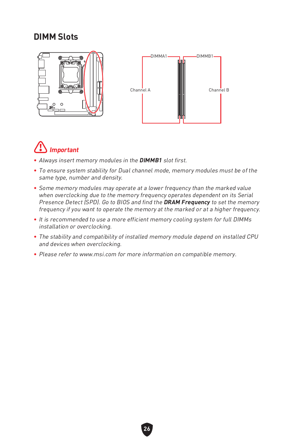 Dimm slots | MSI MPG B650I EDGE WIFI AM5 Mini-ITX Motherboard User Manual | Page 28 / 397
