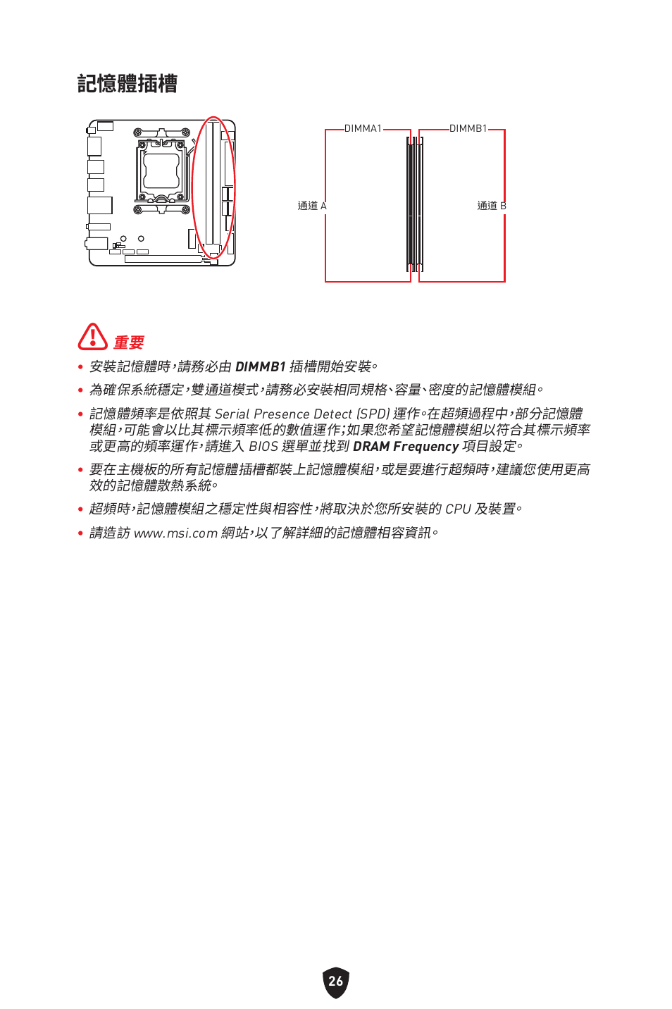 記憶體插槽 | MSI MPG B650I EDGE WIFI AM5 Mini-ITX Motherboard User Manual | Page 317 / 397