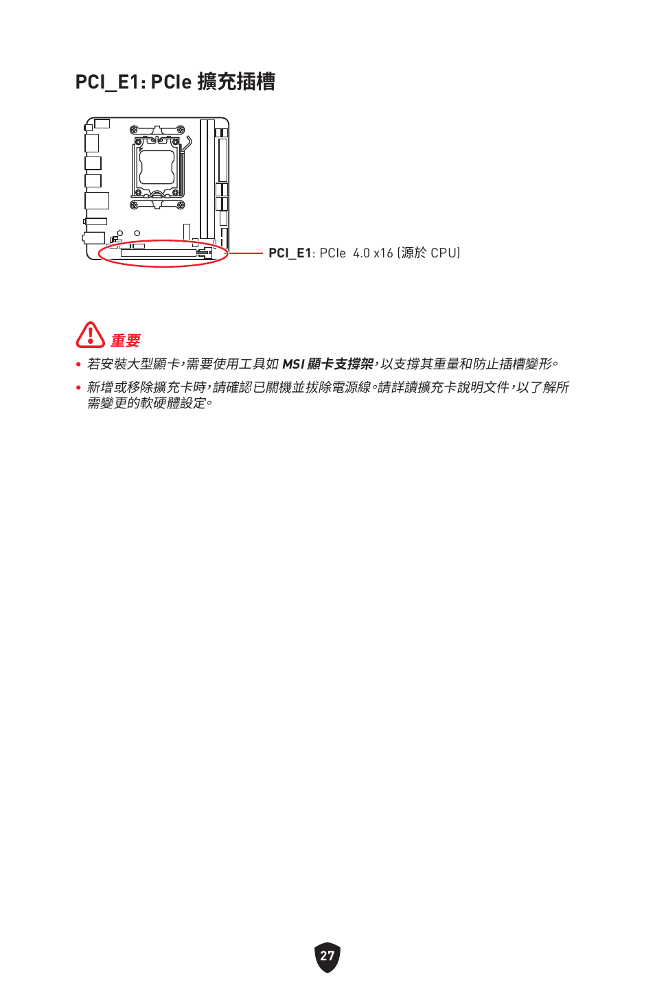 Pci_e1: pcie 擴充插槽 | MSI MPG B650I EDGE WIFI AM5 Mini-ITX Motherboard User Manual | Page 318 / 397