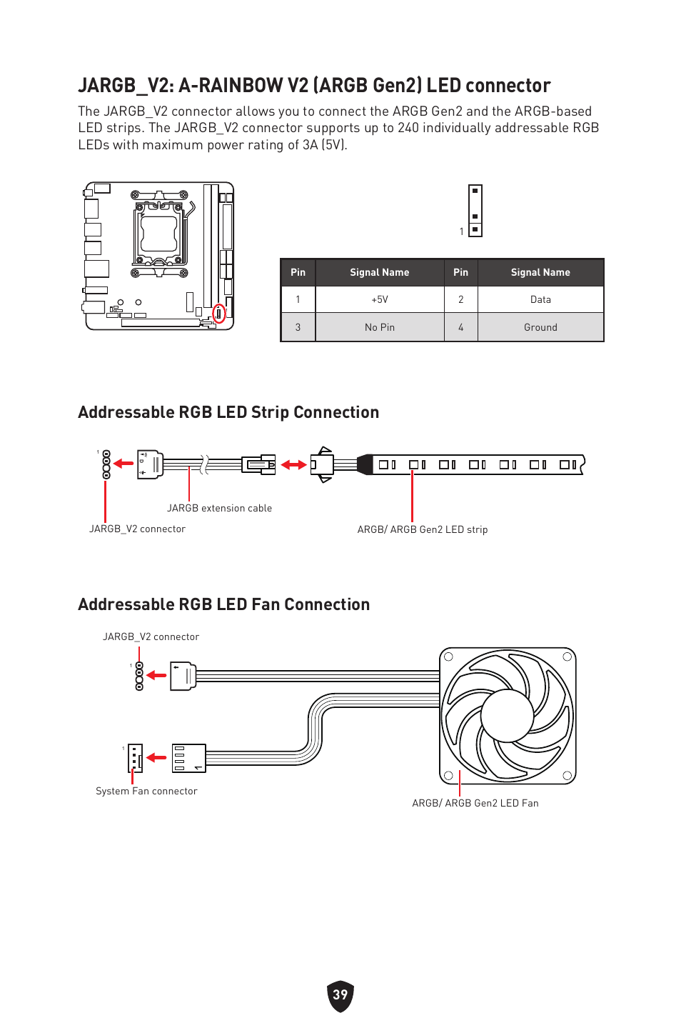 Jargb_v2: a-rainbow v2 (argb gen2) led connector | MSI MPG B650I EDGE WIFI AM5 Mini-ITX Motherboard User Manual | Page 41 / 397