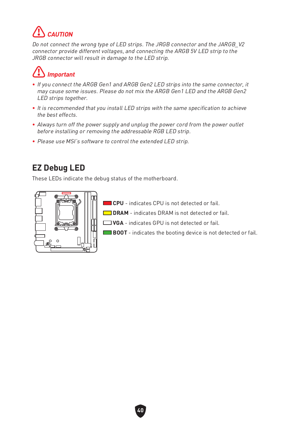 Ez debug led | MSI MPG B650I EDGE WIFI AM5 Mini-ITX Motherboard User Manual | Page 42 / 397