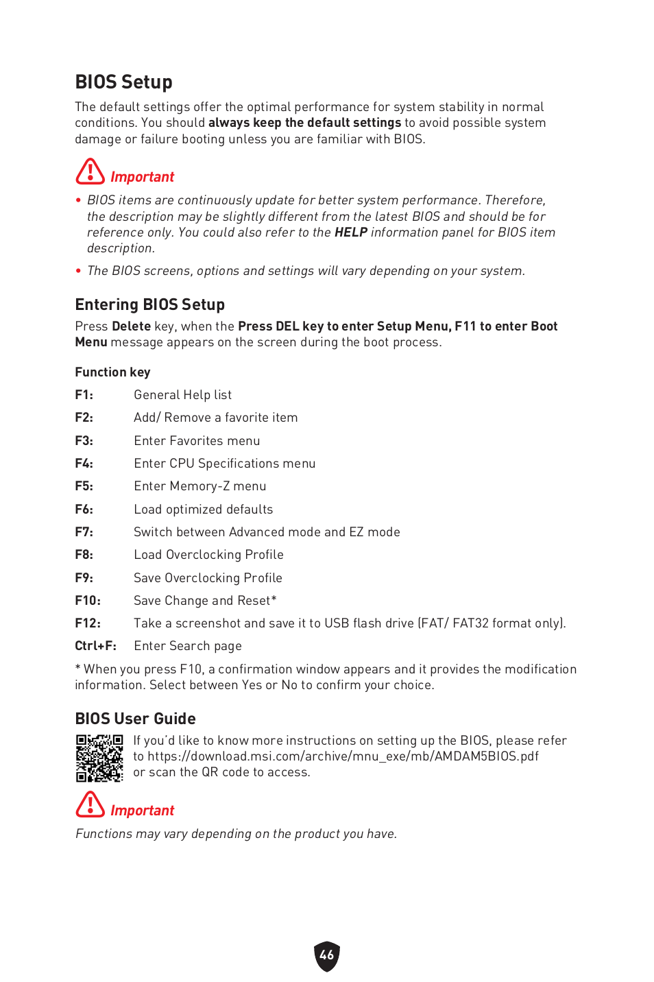 Bios setup | MSI MPG B650I EDGE WIFI AM5 Mini-ITX Motherboard User Manual | Page 48 / 397