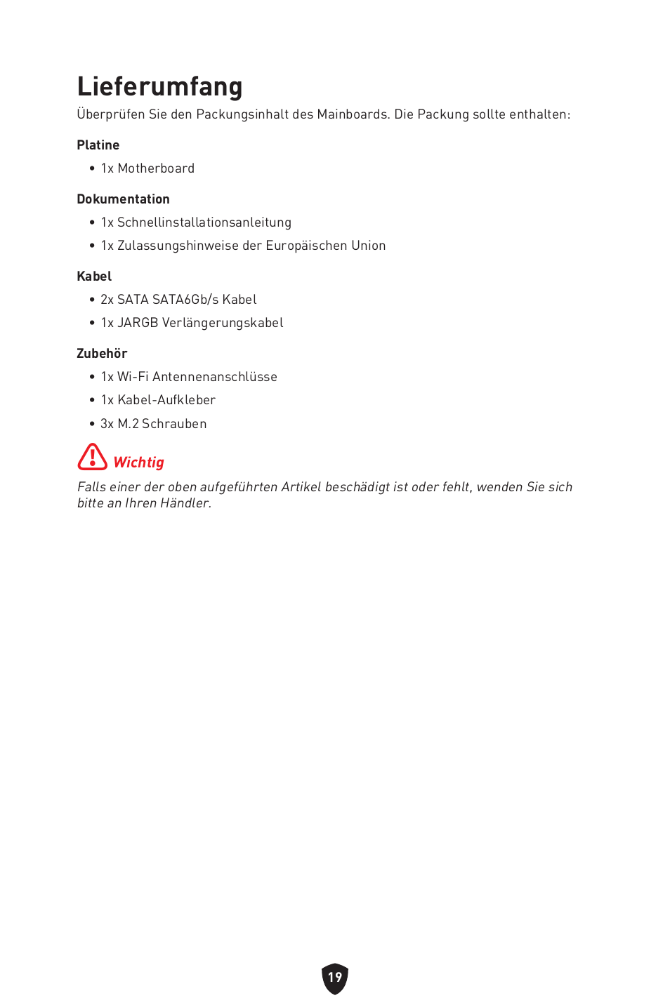 Lieferumfang | MSI MPG B650I EDGE WIFI AM5 Mini-ITX Motherboard User Manual | Page 69 / 397