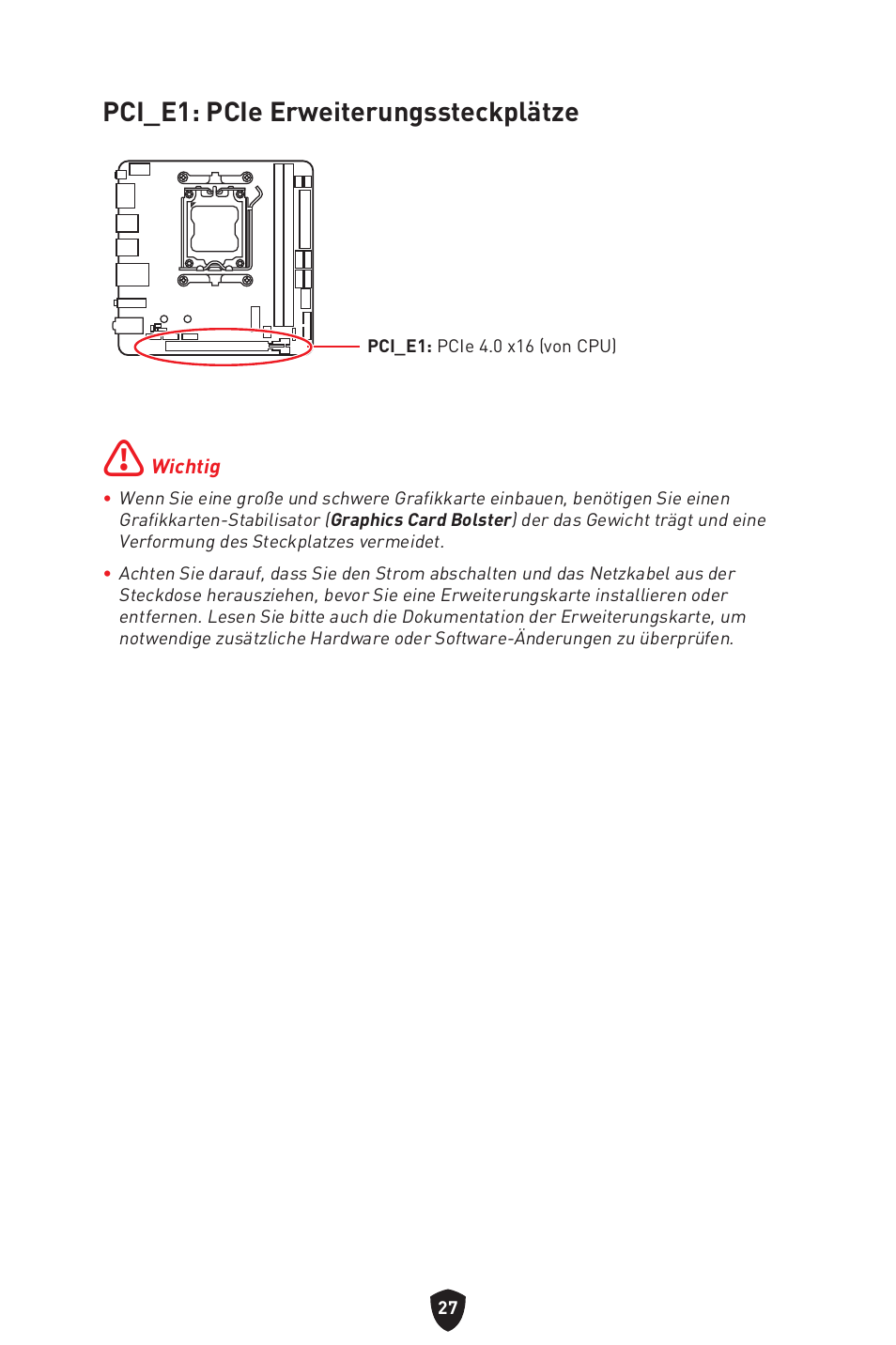 Pci_e1: pcie erweiterungssteckplätze | MSI MPG B650I EDGE WIFI AM5 Mini-ITX Motherboard User Manual | Page 77 / 397