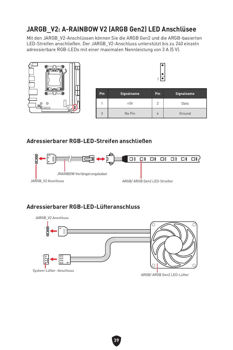 Jargb_v2: a-rainbow v2 (argb gen2) led anschlüsee | MSI MPG B650I EDGE WIFI AM5 Mini-ITX Motherboard User Manual | Page 89 / 397