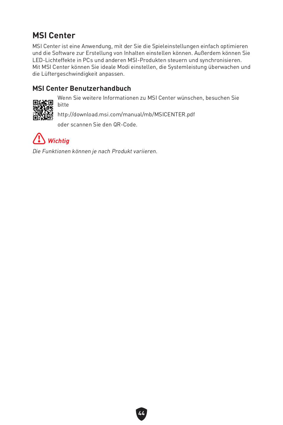 Msi center | MSI MPG B650I EDGE WIFI AM5 Mini-ITX Motherboard User Manual | Page 94 / 397