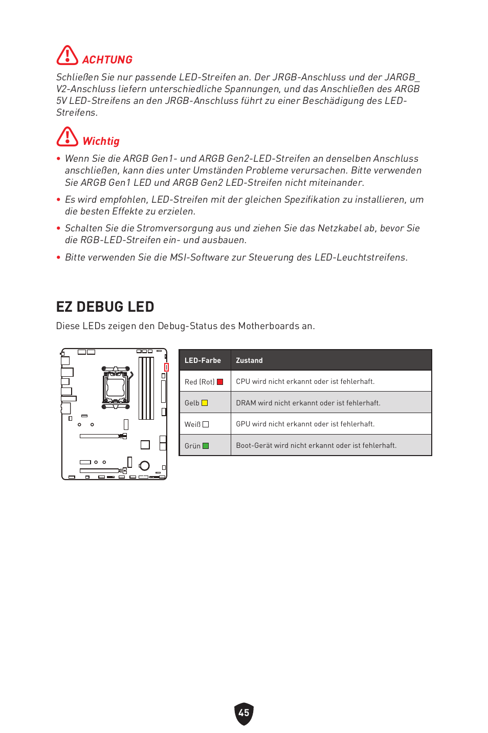 Ez debug led | MSI B650 GAMING PLUS WIFI AM5 ATX Motherboard User Manual | Page 100 / 436