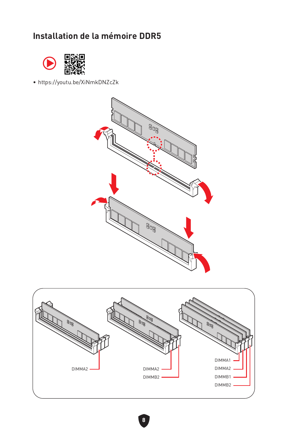 Installation de la mémoire ddr5 | MSI B650 GAMING PLUS WIFI AM5 ATX Motherboard User Manual | Page 116 / 436