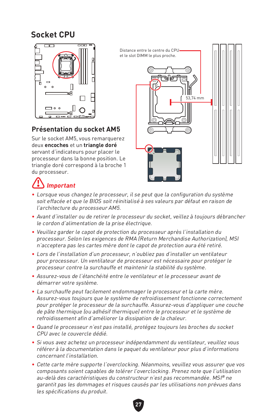 Socket cpu, Présentation du socket am5 | MSI B650 GAMING PLUS WIFI AM5 ATX Motherboard User Manual | Page 135 / 436