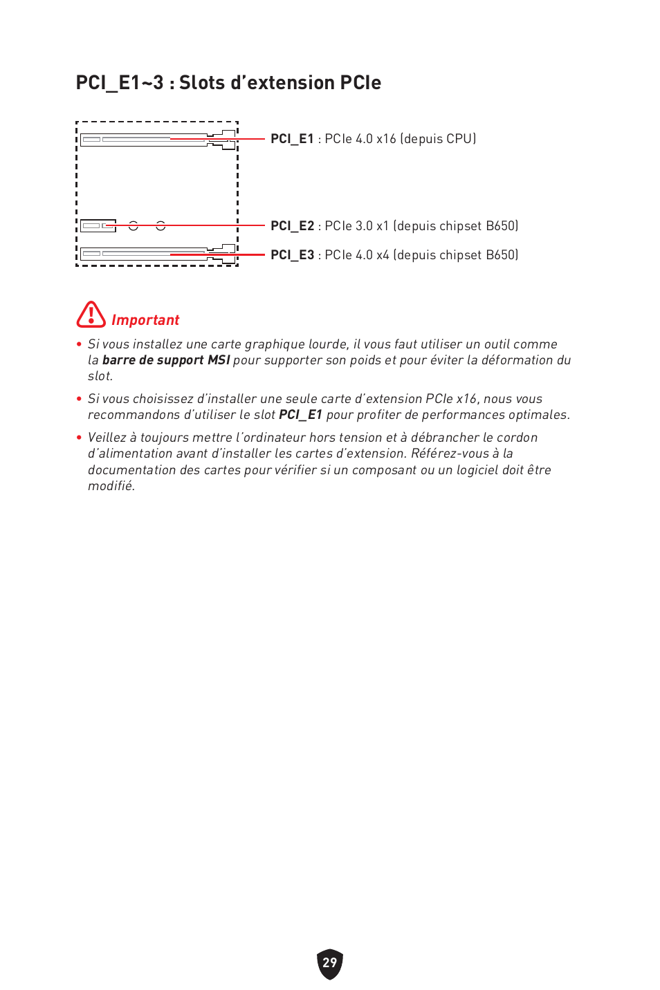 Pci_e1~3 : slots d’extension pcie | MSI B650 GAMING PLUS WIFI AM5 ATX Motherboard User Manual | Page 137 / 436